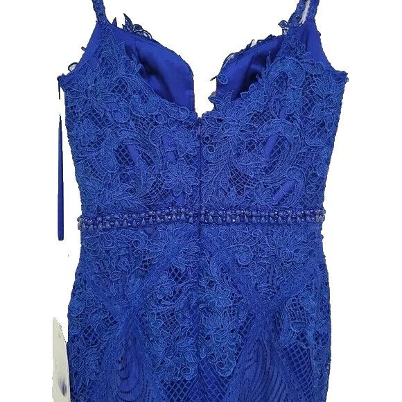 MAC DUGGAL NWT EMBROIDERED SLEEVELESS PLUNGE NECK TRUMPET GOWN ROYAL BLUE SZ 18 - Picture 8 of 9